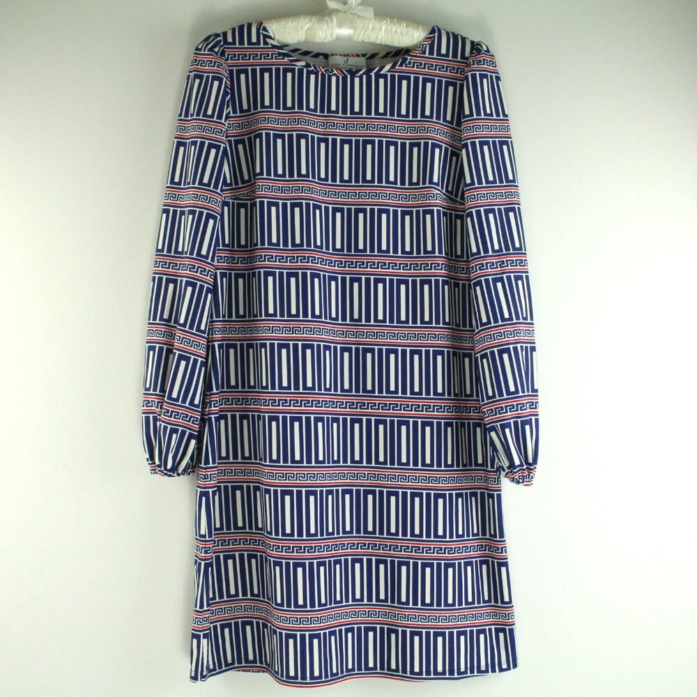 Jude Connally Red White Blue Geometrical Print Long Sleeve Casual Mini Dress S